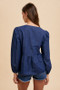 Annie Wear Tie Front Peplum Long Sleeve Denim Top