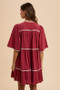 Annie Wear Tassel Contrast Trim Tie Neck Half Sleeve Tiered Dress