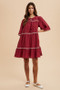 Annie Wear Tassel Contrast Trim Tie Neck Half Sleeve Tiered Dress