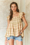 ADORA Ruffled Square Neck Cap Sleeve Babydoll Blouse