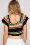 POL Openwork Ethnic Pattern Square Neck Cropped Knit Top