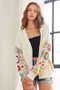 ADORA Full Size Contrast Crochet Open Front Long Sleeve Cardigan