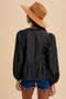 Annie Wear Tie Front Peplum Long Sleeve Denim Top