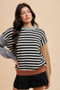 Annie Wear Striped Color Block Round Neck Sweater