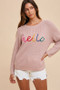 Annie Wear HELLO Embroidered Raglan Sleeve Sweater