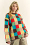 Davi & Dani Color Block Checkered Dropped Shoulder Sweater