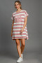 Umgee Peace Applique Striped Short Sleeve Mini Dress