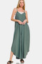 Zenana Sleeveless Curved Hem Wide Leg Overalls with Pockets