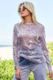 Davi & Dani Sequin Mock Neck Long Sleeve Mesh Top
