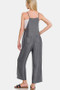 Zenana Washed Adjustable Strap Wide Leg Denim Overalls