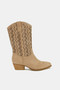 Beast Fashion Faux Suede Laser Cut Detail Block Heel Boots