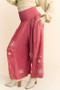 Davi & Dani Smocked Waist Flower Patch Wide Leg Pants