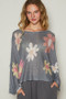 POL Flower Dropped Shoulder Long Sleeve Knit Top