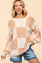 Haptics Full Size Checkered Round Neck Drop Shoulder Sweater