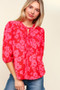 Haptics Full Size Ribbon Bow Floral Balloon Sleeve Blouse