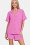 Zenana Button Down Short Sleeve Top and Shorts Lounge Set