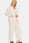 Zenana Quilted Button Up Long Sleeve Top and Pants Lounge Set