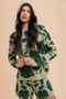 Annie Wear Flower Pattern Drawstring Hooded Top and Shorts Sweater Set