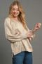 Umgee Wrinkled Round Neck Lantern Sleeve Blouse