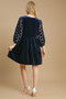 Umgee Dotted Lace Sleeve Tiered Velvet Mini Dress