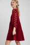 Umgee Dotted Lace Sleeve Tiered Velvet Mini Dress