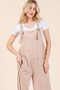 BOMBOM Knot Straps Wide Leg Ribbed Overalls with Pockets