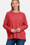 Zenana Full Size Exposed Seam Brushed Round Neck Sweater