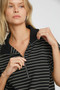 Umgee Striped Half Zip Short Sleeve Sweatshirt