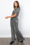 Be Stage Surplice Short Sleeve Pleated Foil Jumpsuit