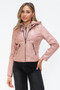 Snobbish Faux Leather Zip Up Drawstring Hooded Jacket