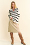 Davi & Dani High-Low Side Slit Striped Johnny Collar Sweater