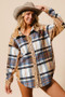 BiBi Curved Hem Sequin Plaid Button Up Shacket
