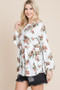 Super Lady Full Size Babydoll Floral Boat Neck Long Sleeve Blouse