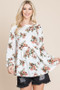 Super Lady Full Size Babydoll Floral Boat Neck Long Sleeve Blouse