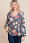 Super Lady Full Size Babydoll Floral Long Sleeve Blouse