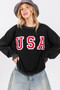 SAGE + FIG USA Letter Patch Round Neck Sweatshirt