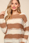 Haptics Striped Contrast Distressed Sweater