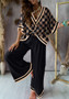 Women'S Printed Bat Sleeves Casual Top And Wide Leg Pants Two Piece Set