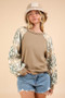 VERY J Printed Long Sleeve Round Neck Knit Top