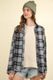 VERY J Contrast Plaid Raw Detail Shirt