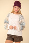 VERY J Printed Long Sleeve Round Neck Knit Top
