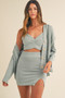 MABLE 3 Pieces Sweater Set with Crop Cami, Mini Skirt, Cardigan