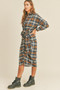Mable Plaid Flannel Front Tie Button Down Shirt Dress