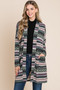 BOMBOM Geometric Open Front Long Sleeve Cardigan with Pockets