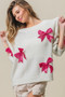 BiBi Sequin Bow Puff Sleeve Sweater