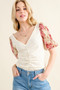 And The Why Full Size Floral Print Textured Sleeve Knit Top