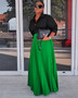 Women'S Solid Color High Waist Pleated Maxi Skirt