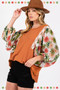 SAGE + FIG Full Size Printed Balloon Sleeve Contrast Top
