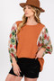 SAGE + FIG Full Size Printed Balloon Sleeve Contrast Top