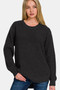 Zenana High Low Long Sleeve Waffle Sweater